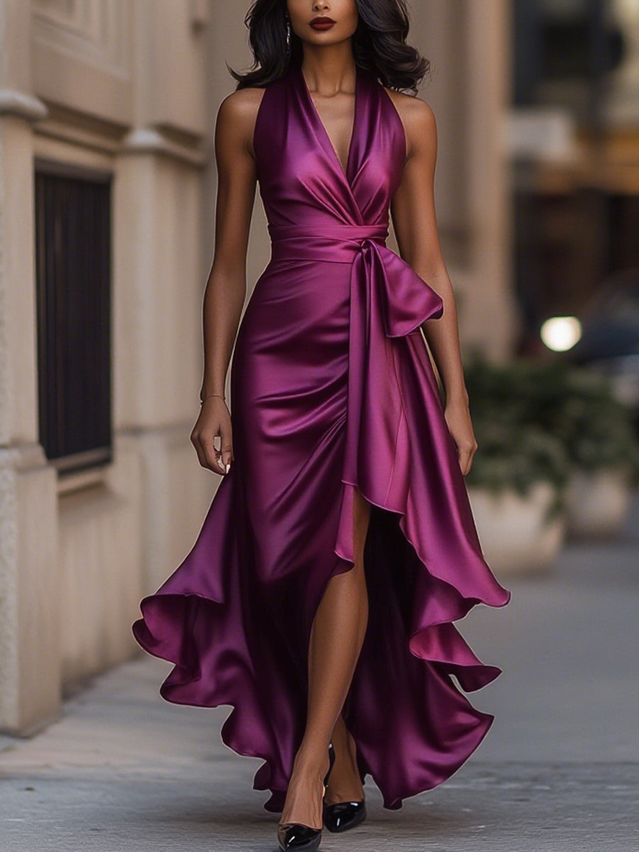 Sukienka Ruffle Halter Satin Elegancja Północna