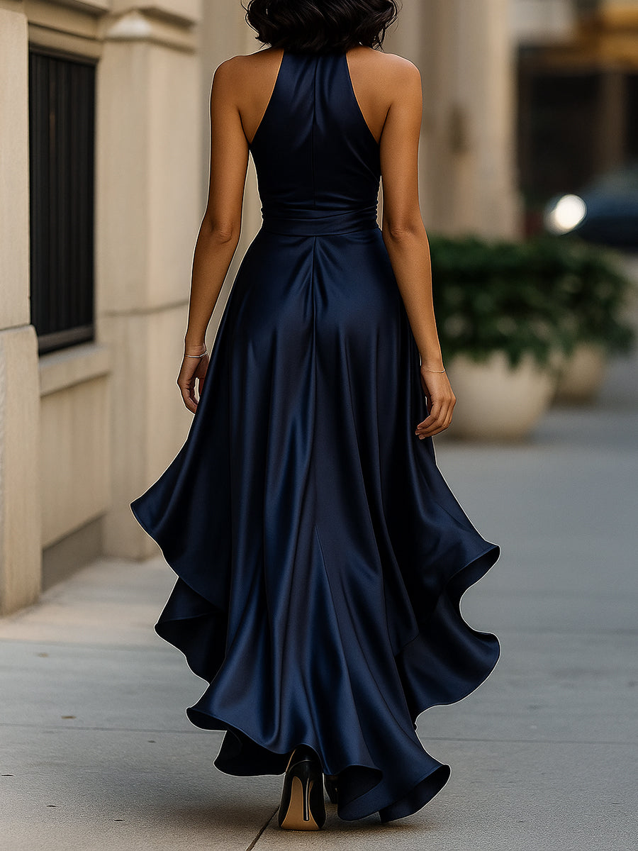 Sukienka Ruffle Halter Satin Elegancja Północna