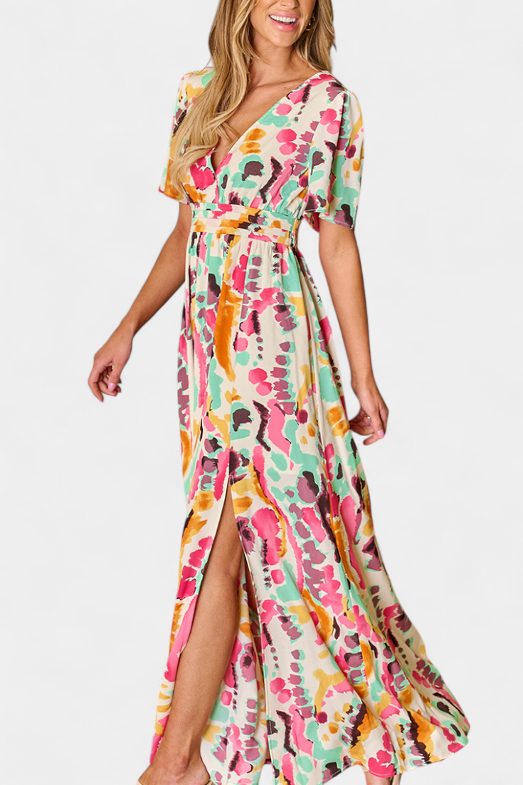 Yuki Sukienka Boho z Dekoltem w Serek i Tie-Dye