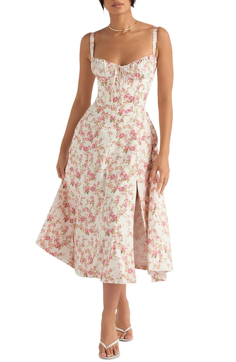 Kwiatowa sukienka bustier z formowaniem w talii