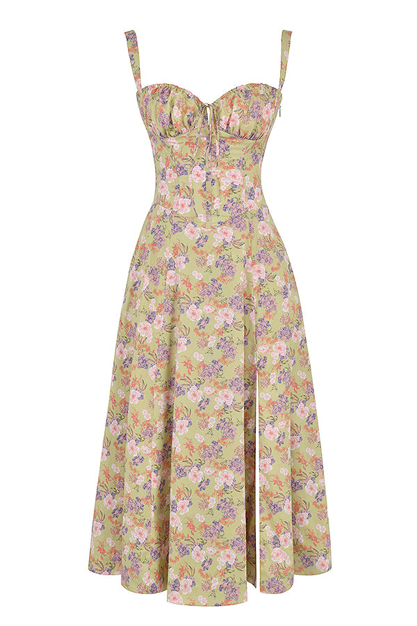 Kwiatowa sukienka bustier z formowaniem w talii