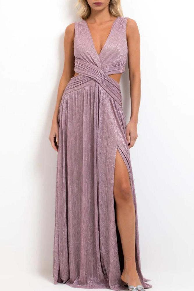 Sukienka Maxi Lurex z Dekoltem