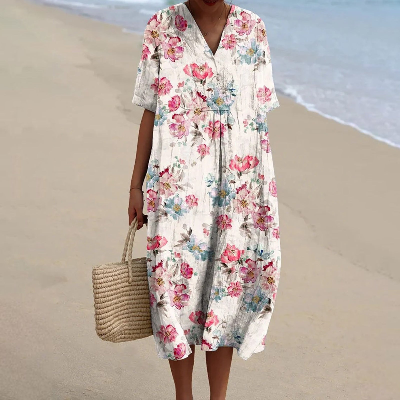 FLORINE | Sukienka w kwiaty retro z lnu