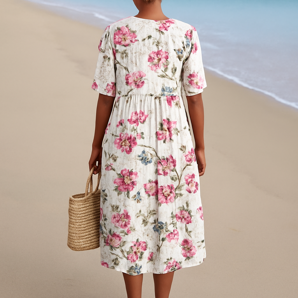 FLORINE | Sukienka w kwiaty retro z lnu