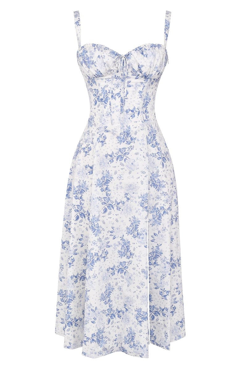Kwiatowa sukienka bustier z formowaniem w talii