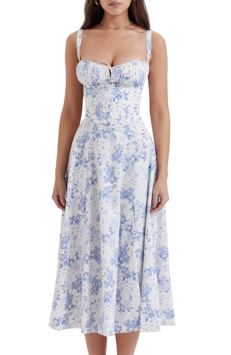 Kwiatowa sukienka bustier z formowaniem w talii
