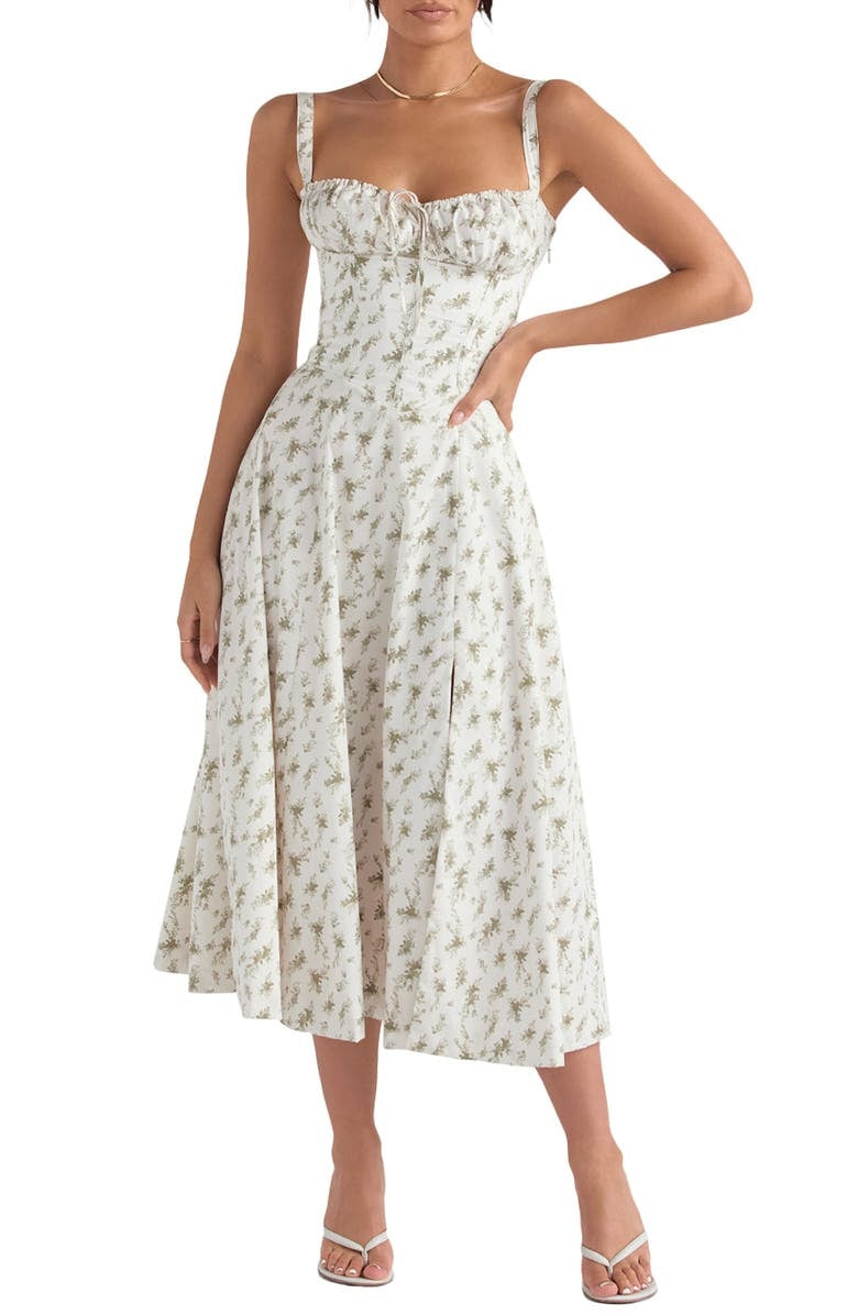 Kwiatowa sukienka bustier z formowaniem w talii
