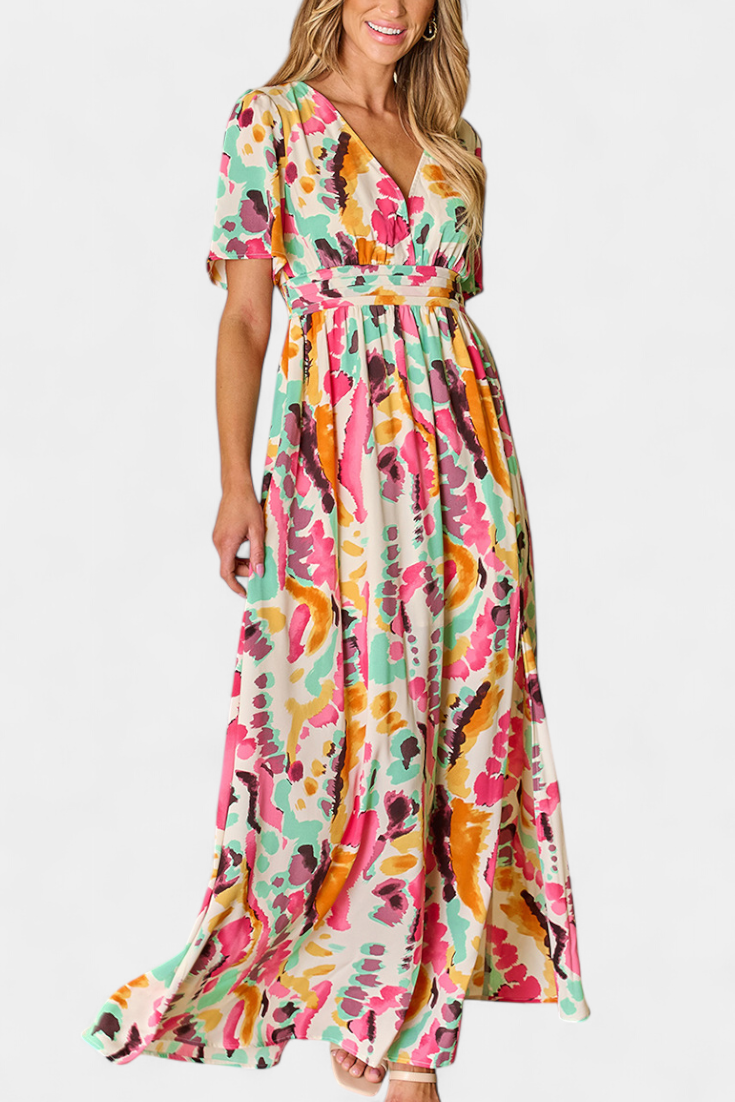 Yuki Sukienka Boho z Dekoltem w Serek i Tie-Dye