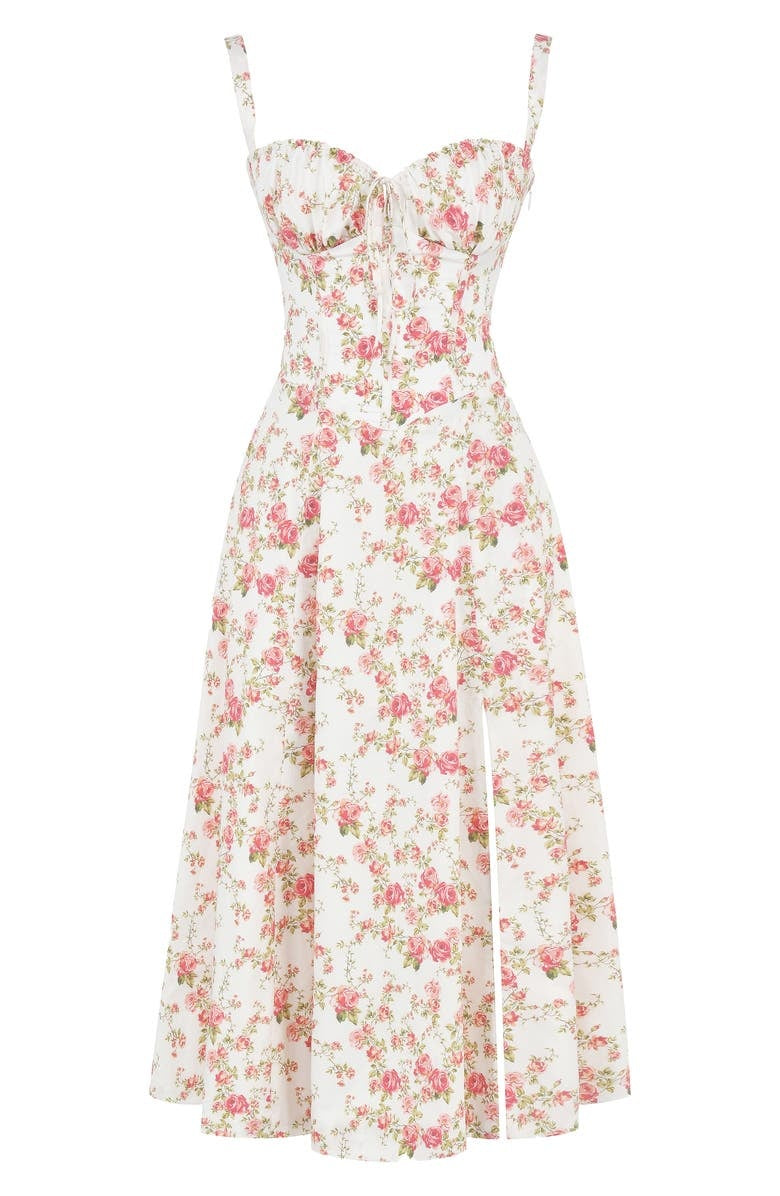 Kwiatowa sukienka bustier z formowaniem w talii