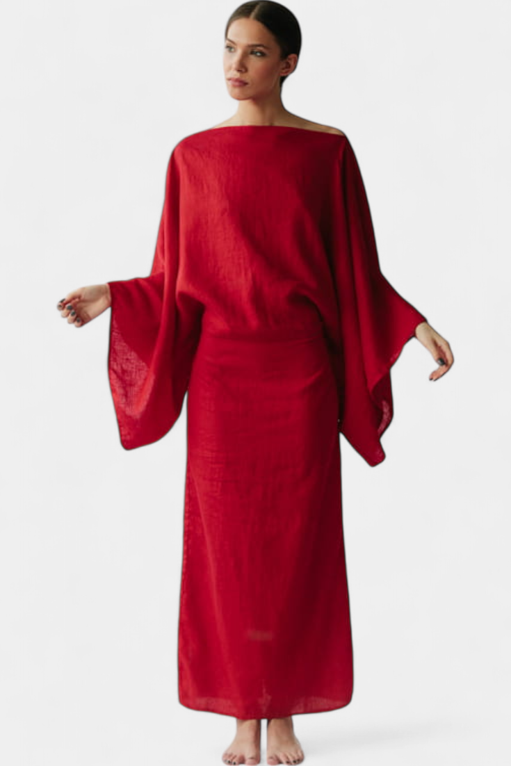 Kamilia Sukienka Kimono w Kolorze Karmazynowym